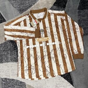 Nike Air Victory SoccerJersey Men Large Brown White Stripe Shirt Embroidery NEW